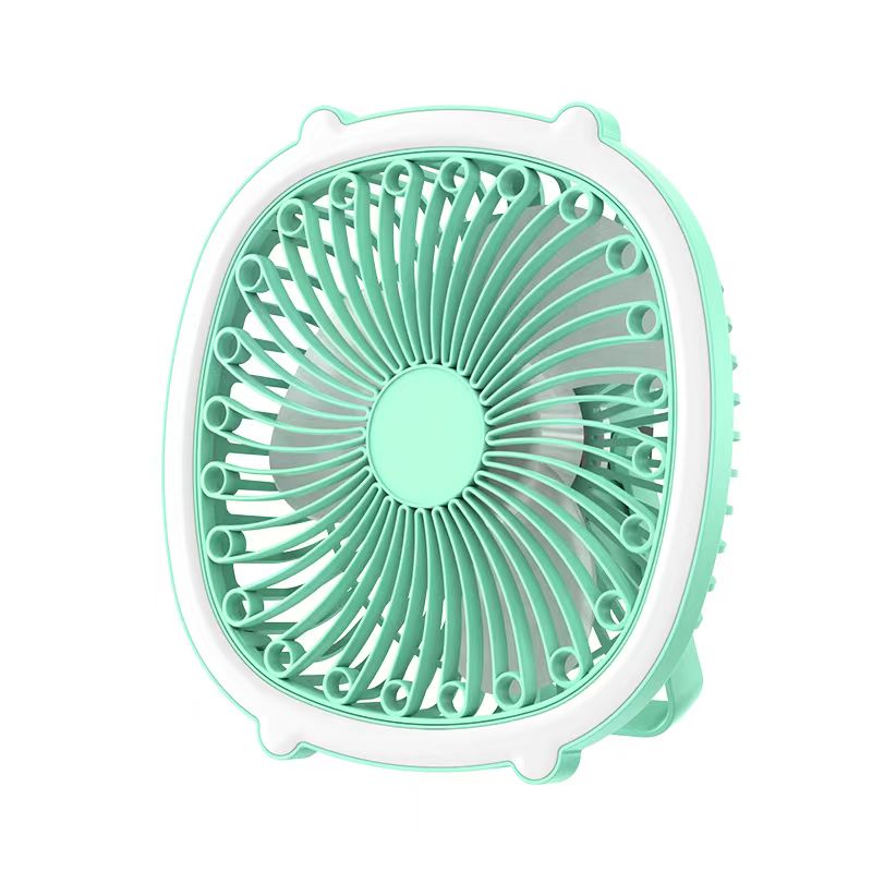 HUNTINGOOD Multifunctional Desktop Air Circulation Fan/USB Rechargeable Portable Fan with Three Gears Wind, 180° Rotary Angles Wind Blowing, Stepless Dimming Light, Silent Operation, Hang and Stand for Bedroom, Living Room, Kitchen, Office, Dormitory