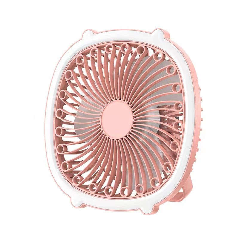 HUNTINGOOD Multifunctional Desktop Air Circulation Fan/Rechargeable Portable Fan with Three Gears Wind, 180° Rotary Angles Wind Blowing, Stepless Dimming Light, Silent Operation, Hang and Stand for Bedroom, Living Room, Kitchen, Office, Dormitory